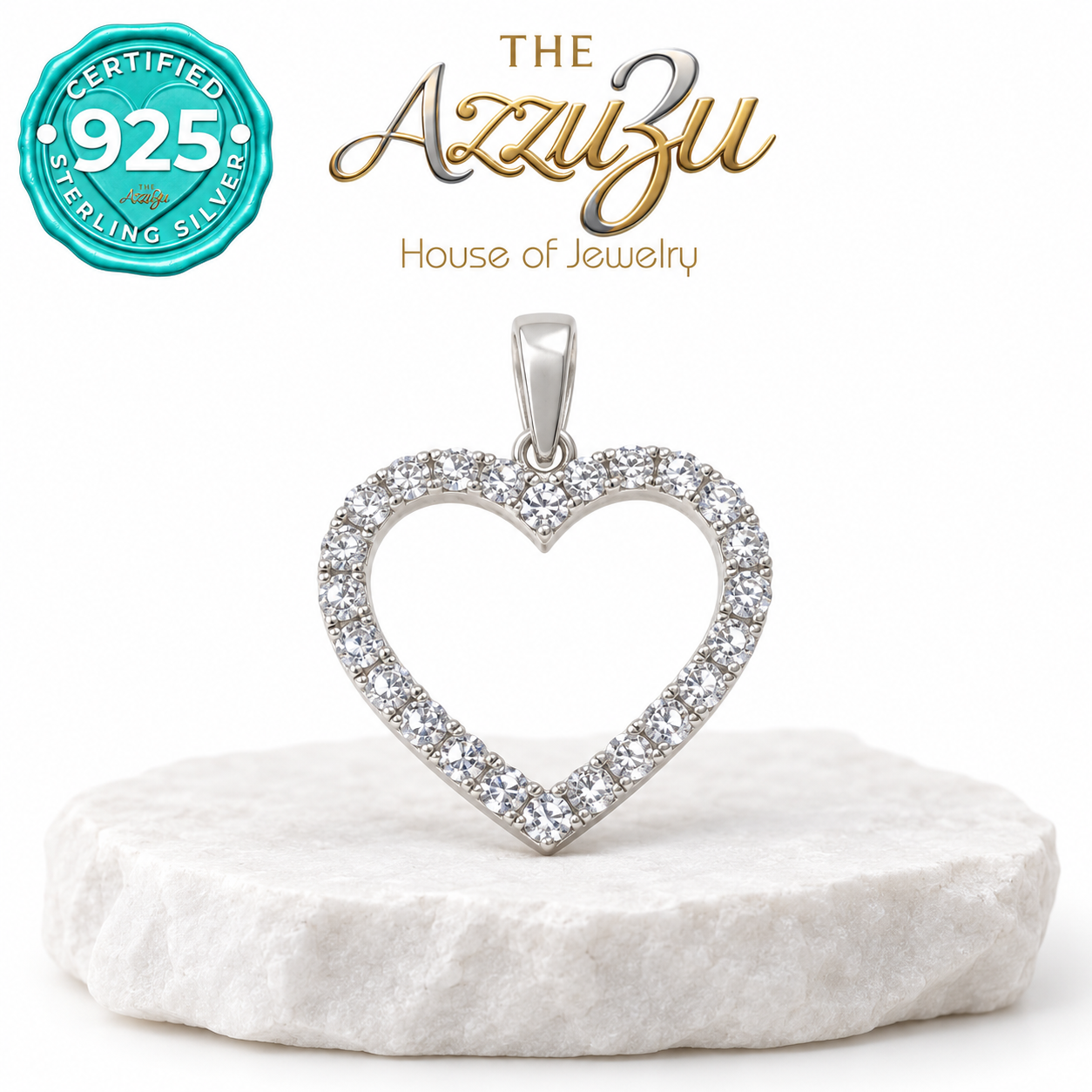 The AzzuZu Sparkling Open Heart Pendant in .925 Sterling Silver