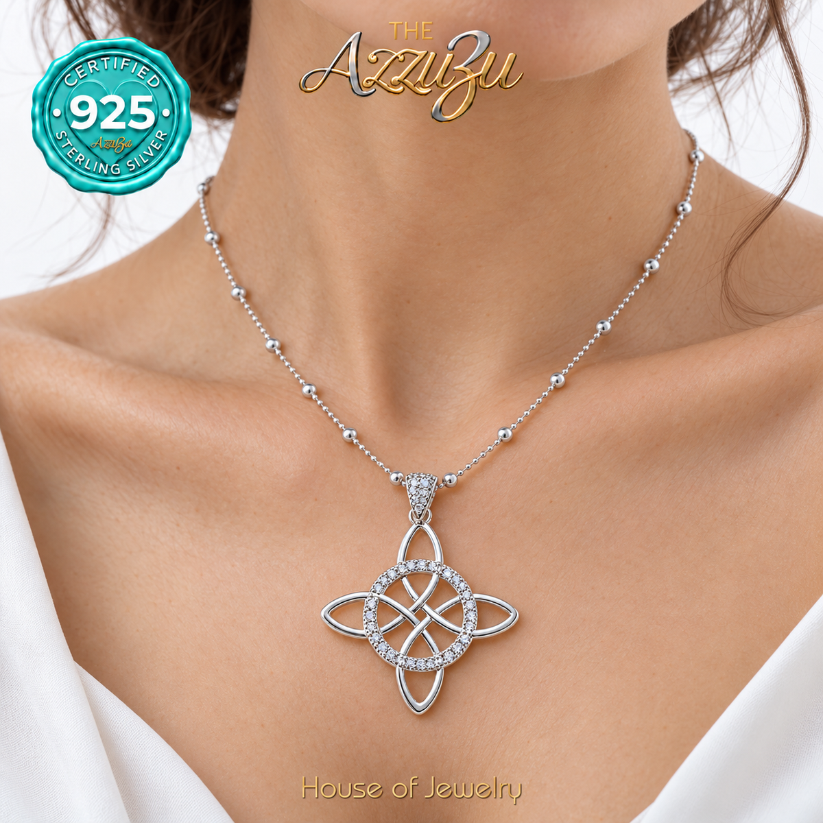The AzzuZu Witches Knot Zirconia Pendant in .925 Sterling Silver