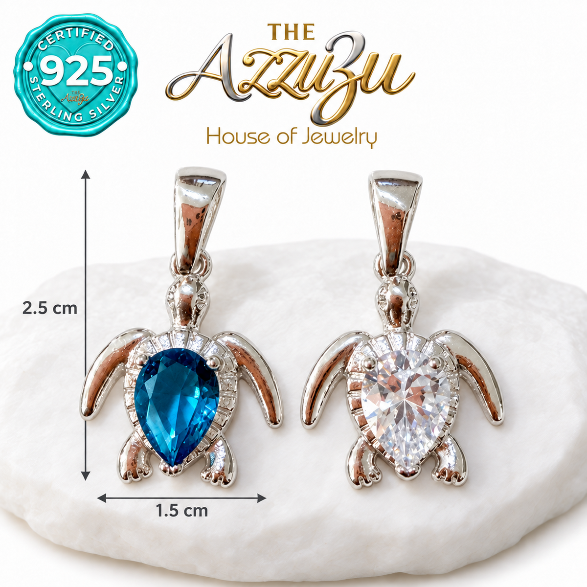 The AzzuZu Sea Turtle Zirconia Pendant in .925 Sterling Silver
