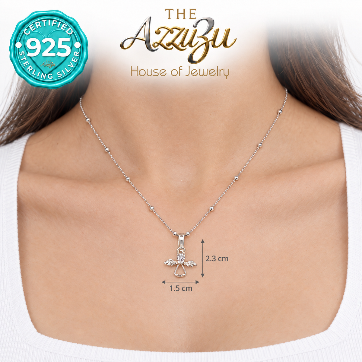The AzzuZu Angel Zirconia Pendant in .925 Sterling Silver