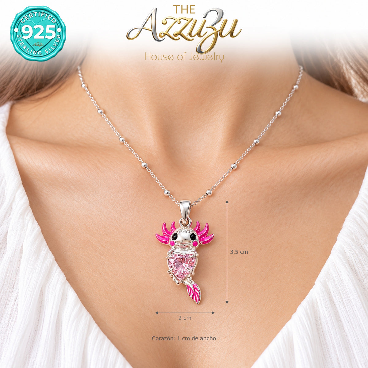 The AzzuZu Axolotl Zirconia Pendant in .925 Sterling Silver