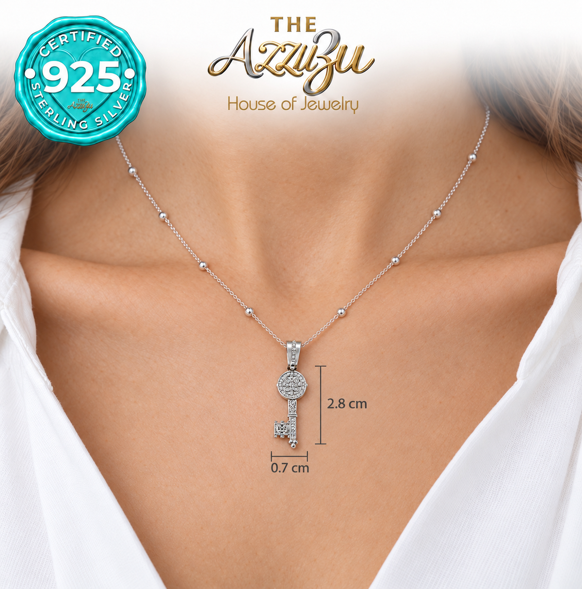 The AzzuZu Saint Benedict Medal Key Pendant in .925 Sterling Silver