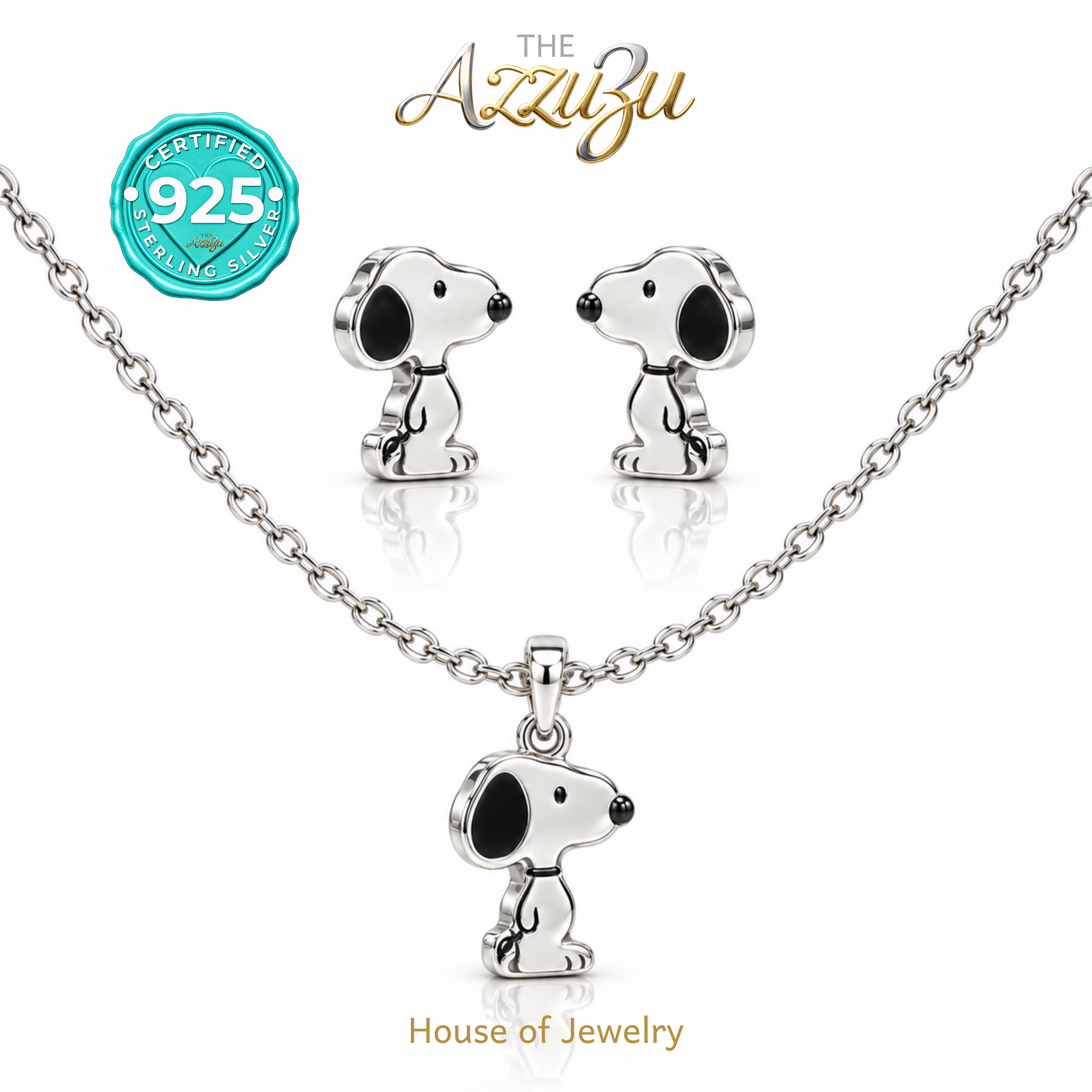 The AzzuZu 925 Sterling Silver Playful Puppy Necklace & Stud Earrings Set | Young at Heart