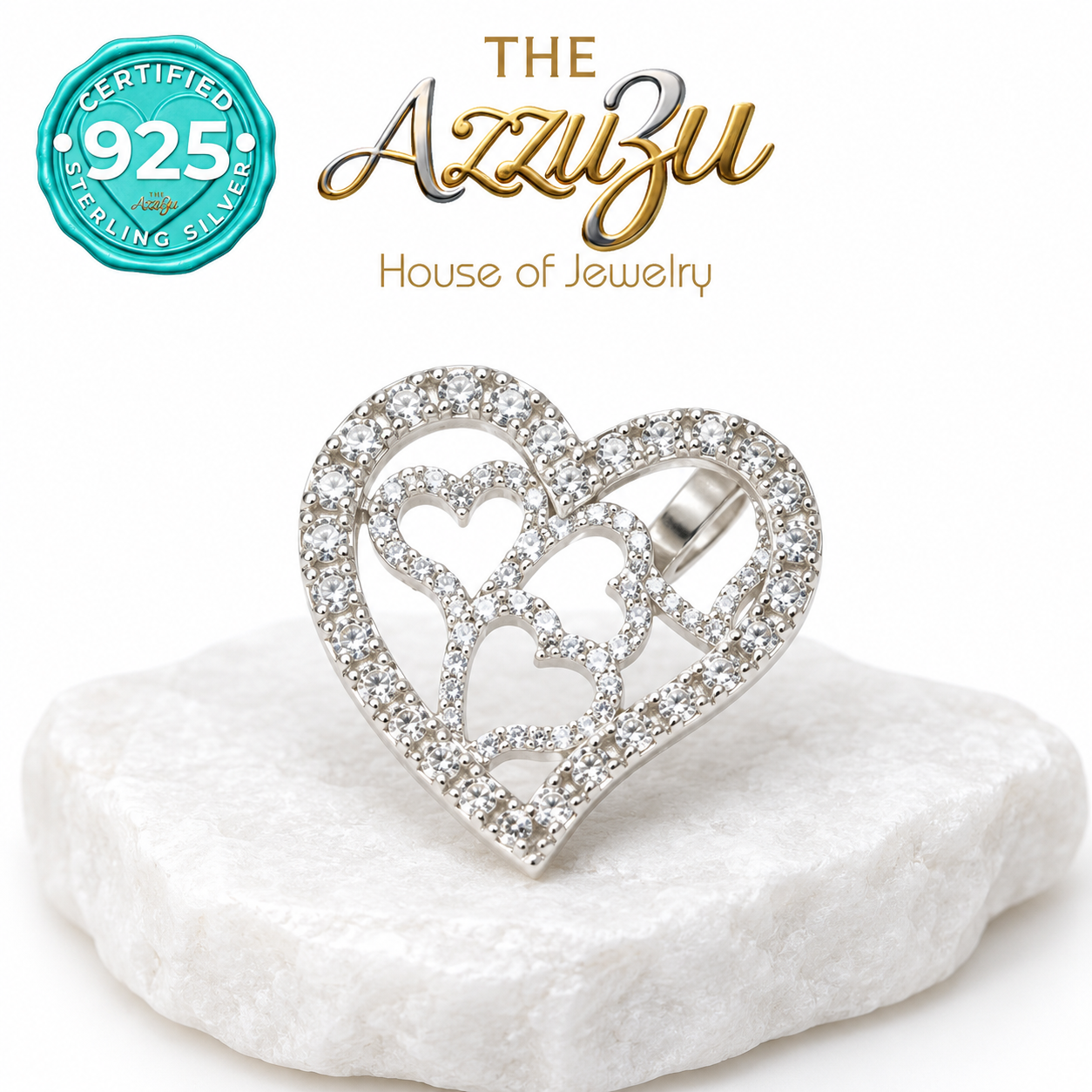 The AzzuZu Hearts Within a Heart Pendant in .925 Sterling Silver