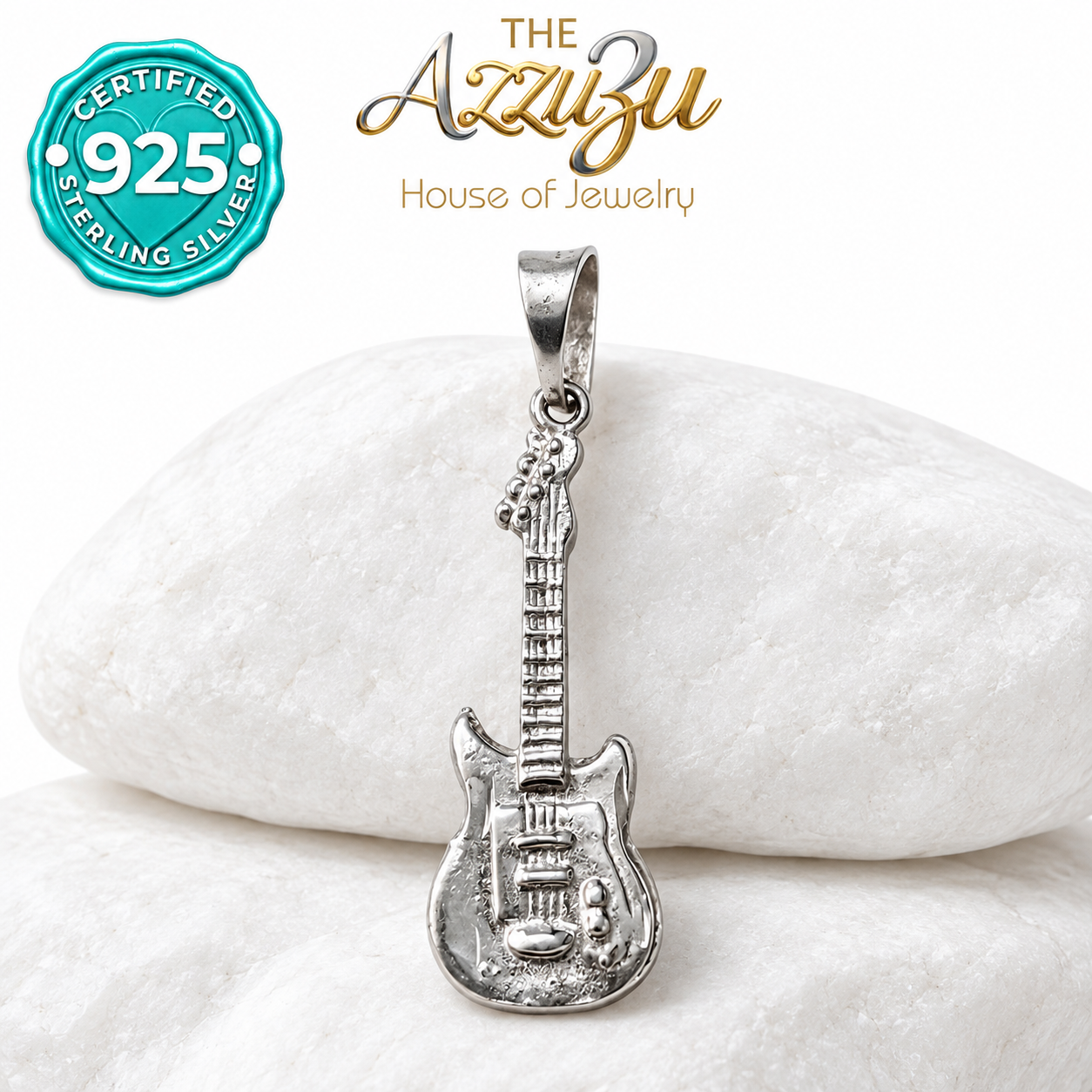 The AzzuZu Electric Guitar Pendant in .925 Sterling Silver