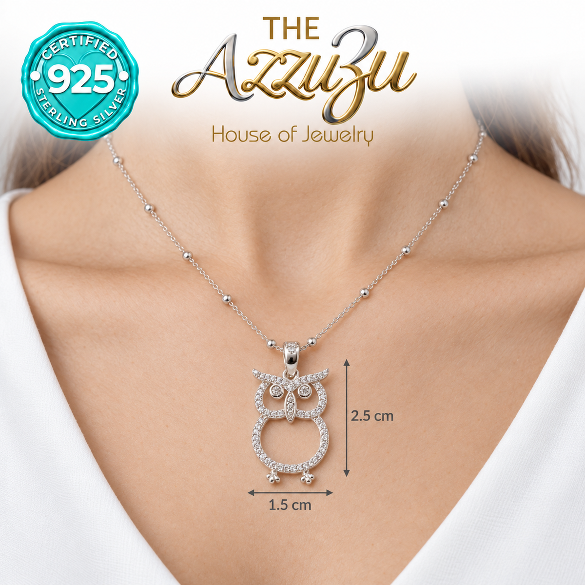 The AzzuZu Openwork Owl Zirconia Pendant in .925 Sterling Silver