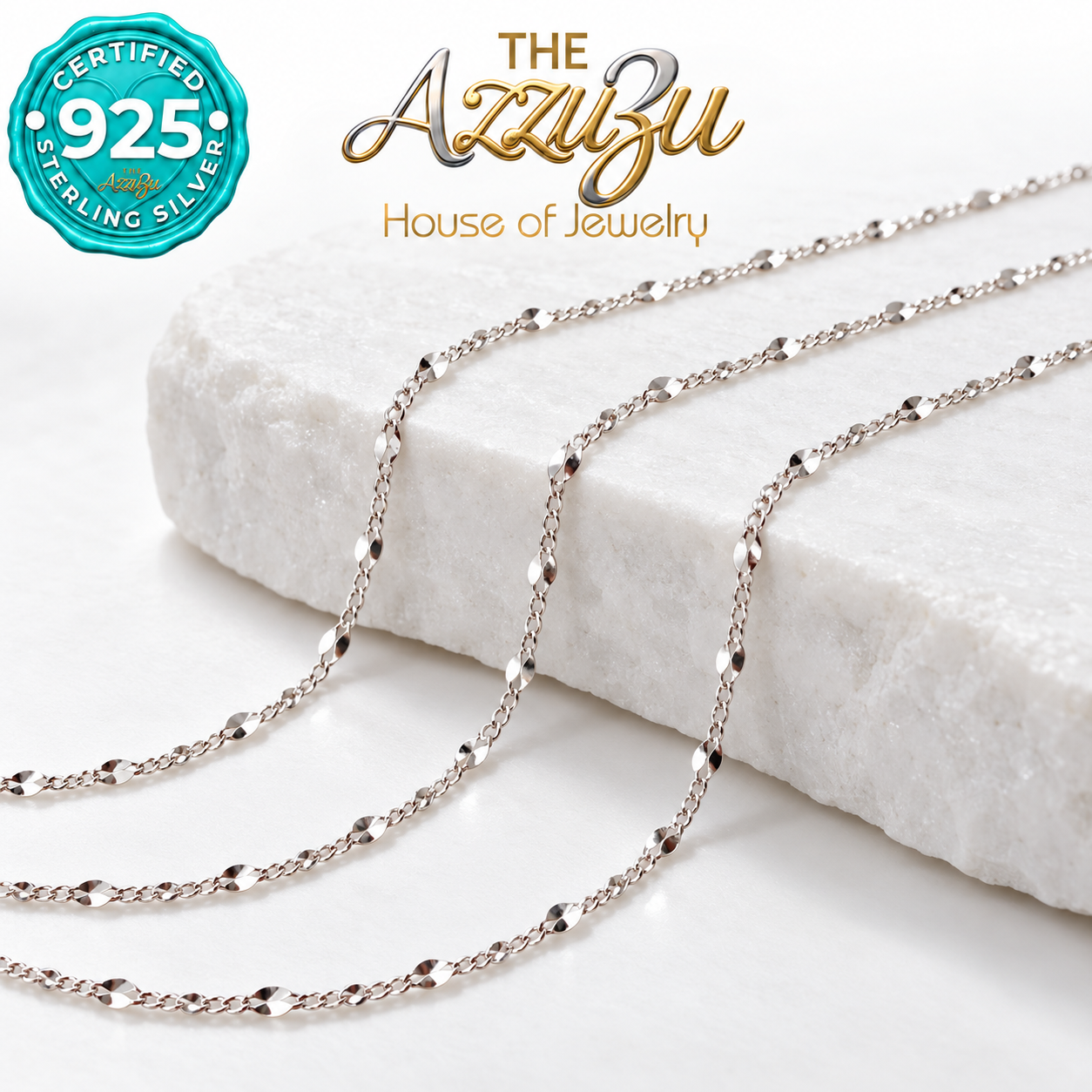 The AzzuZu Faceted Sequin Chain in .925 Sterling Silver — 2 mm
