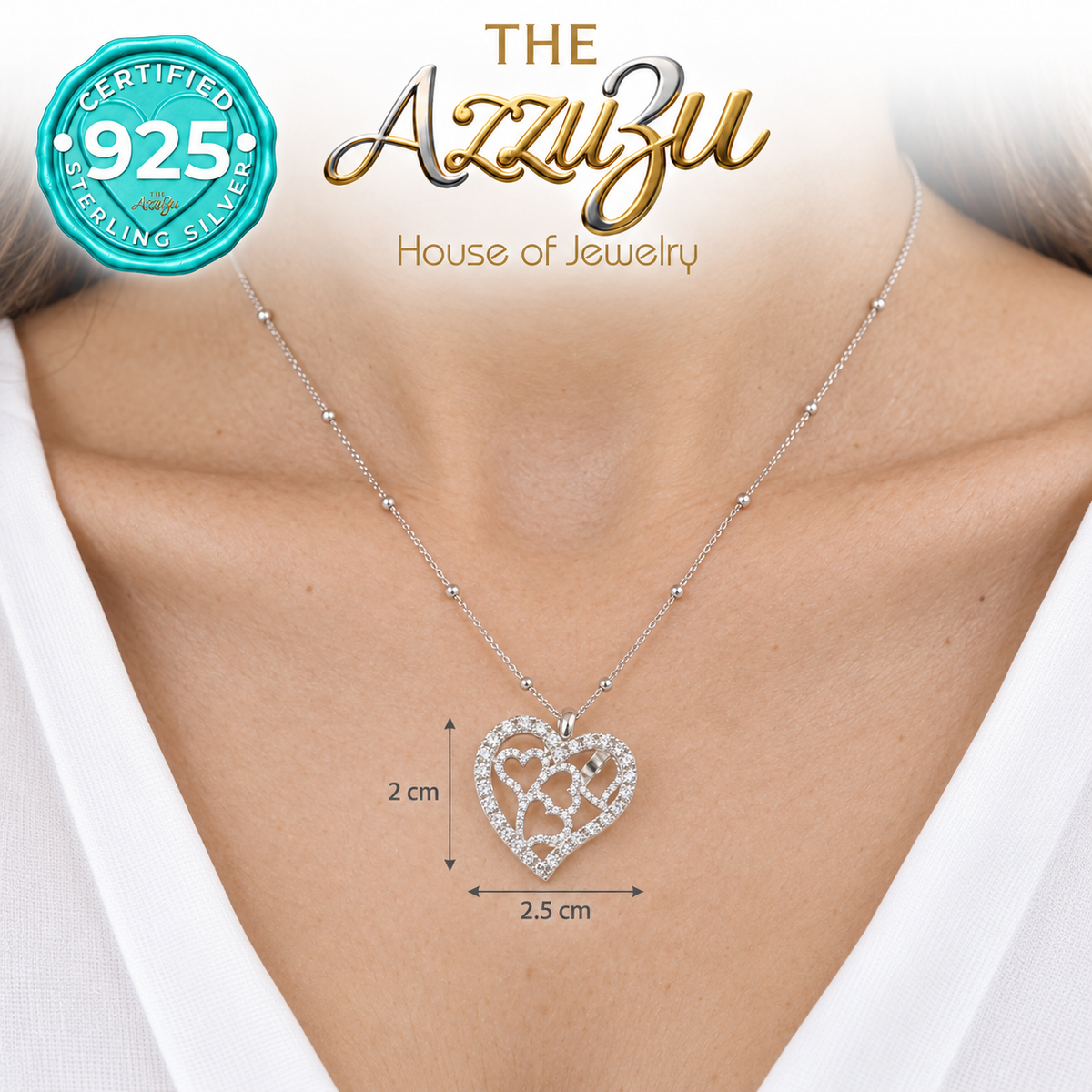 The AzzuZu Hearts Within a Heart Pendant in .925 Sterling Silver