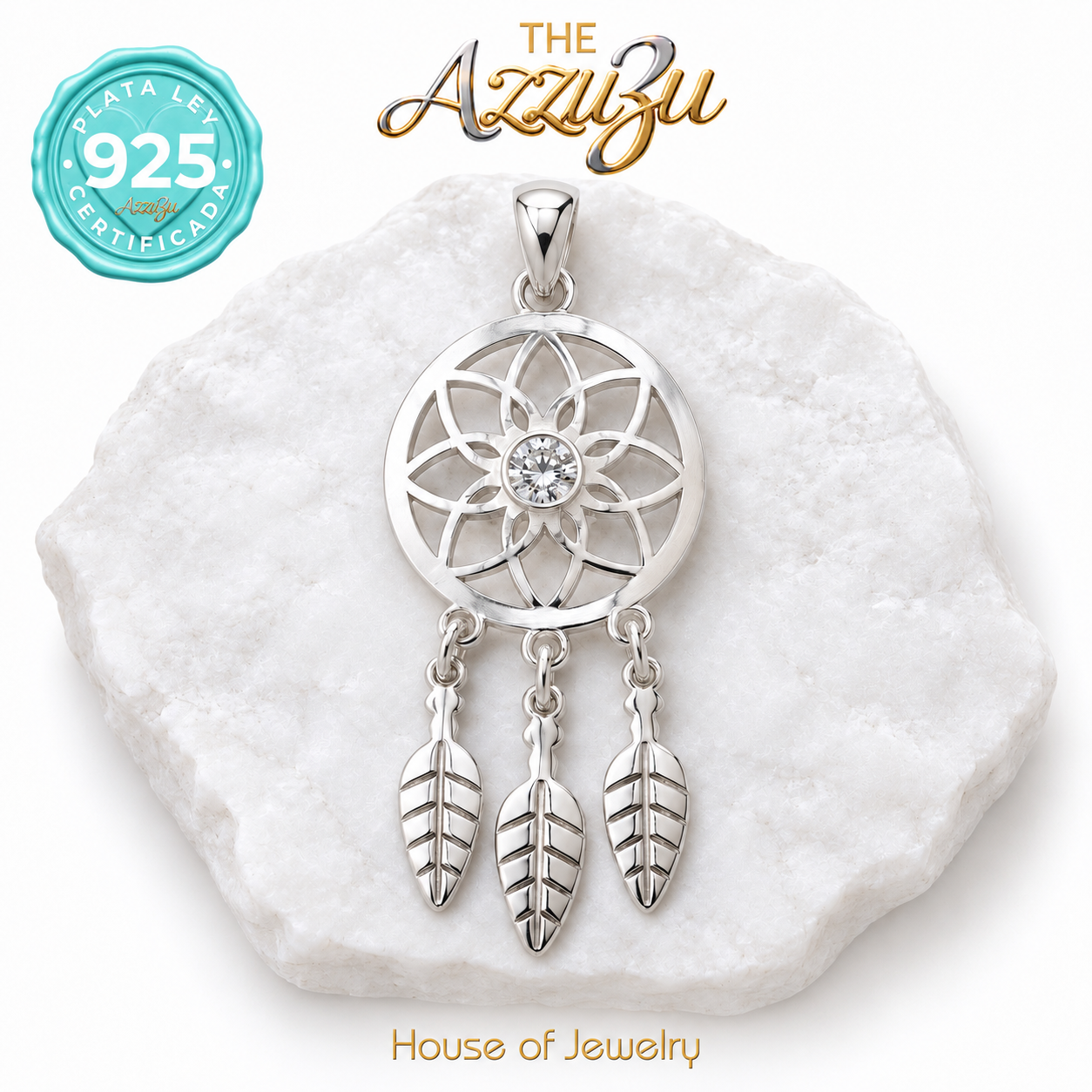 The AzzuZu Silver Dreamcatcher Pendant in .925 Sterling Silver