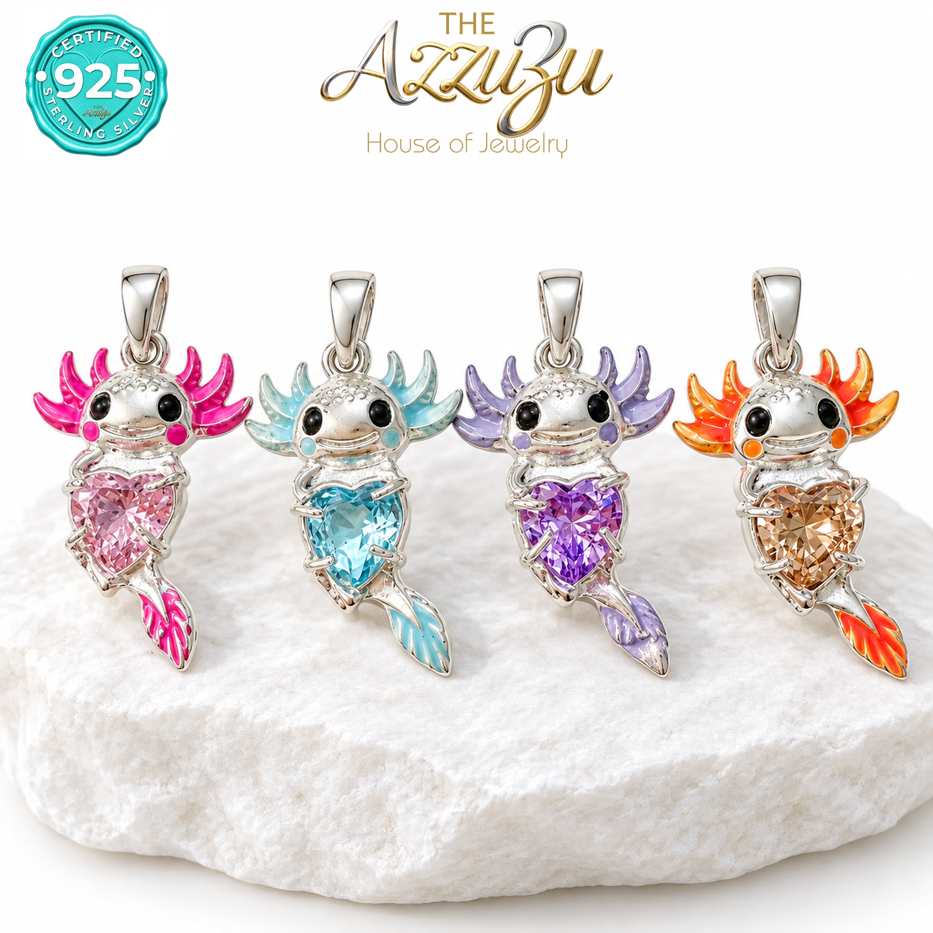 The AzzuZu Axolotl Zirconia Pendant in .925 Sterling Silver
