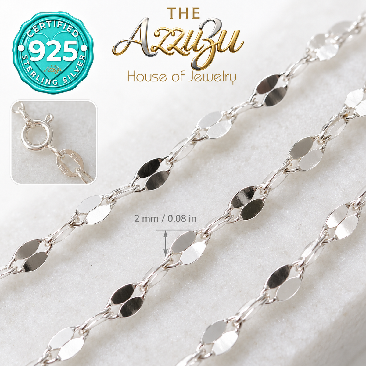 The AzzuZu Sequin Mirror Chain in .925 Sterling Silver — 2 mm
