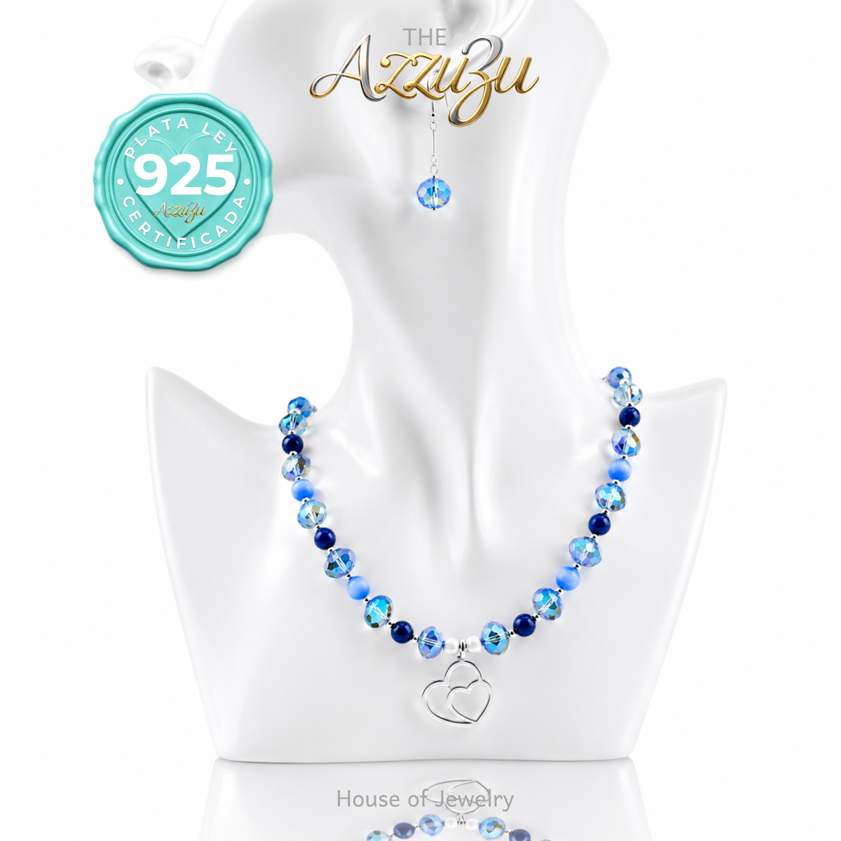 The AzzuZu Heart Beaded Necklace & Earring Set in .925 Sterling Silver