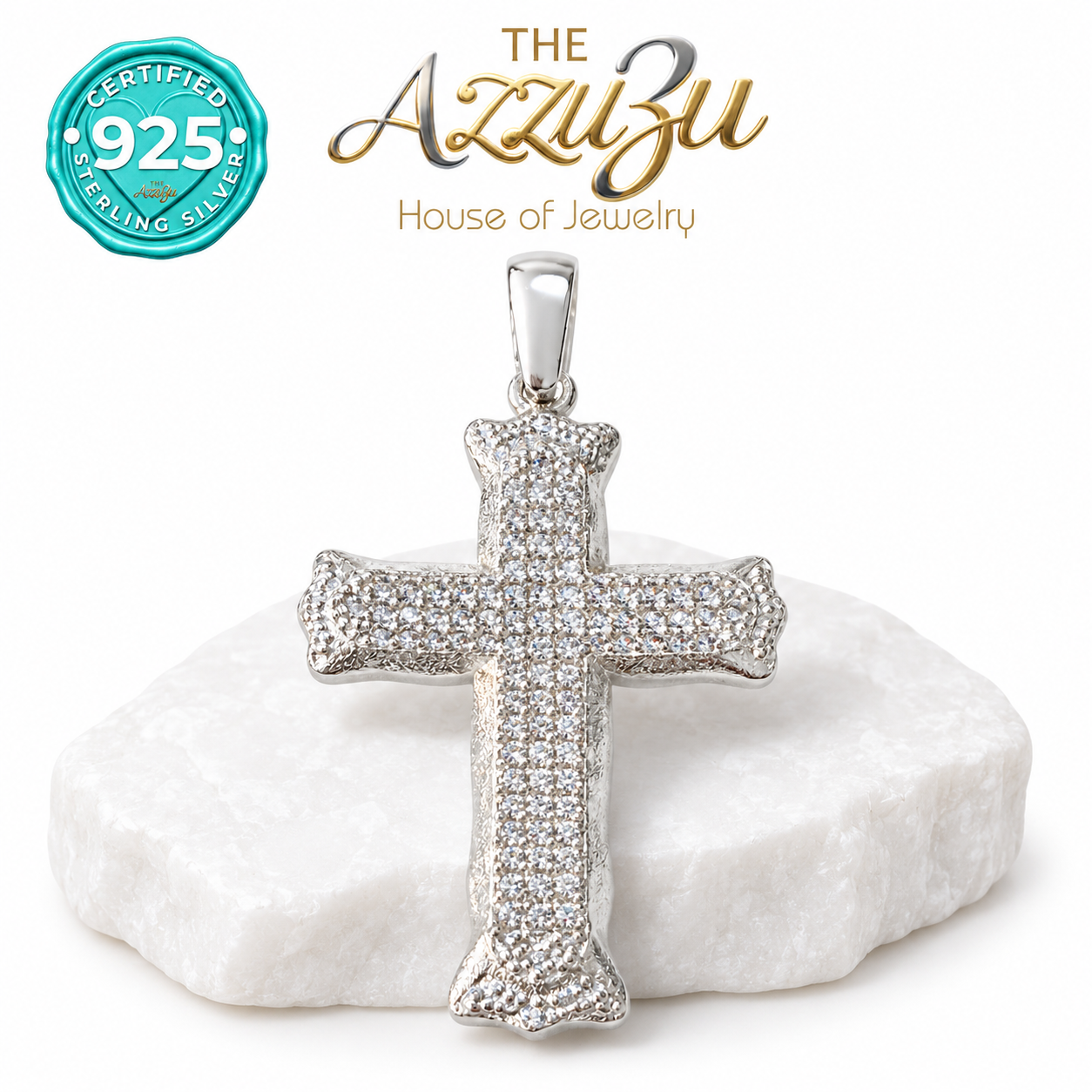 The AzzuZu Sparkling Cross Pendant in .925 Sterling Silver