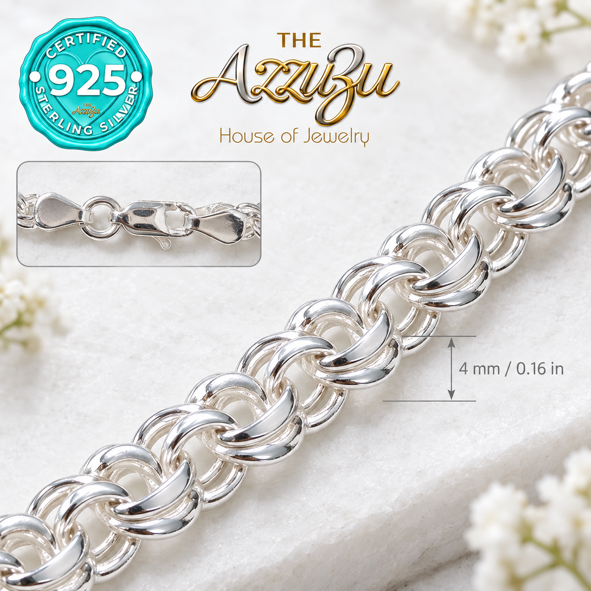 The AzzuZu Chino Link Chain in .925 Sterling Silver — 4 mm