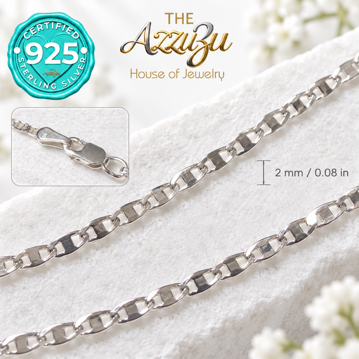 The AzzuZu Flat Mariner Link/GUC Chain in .925 Sterling Silver