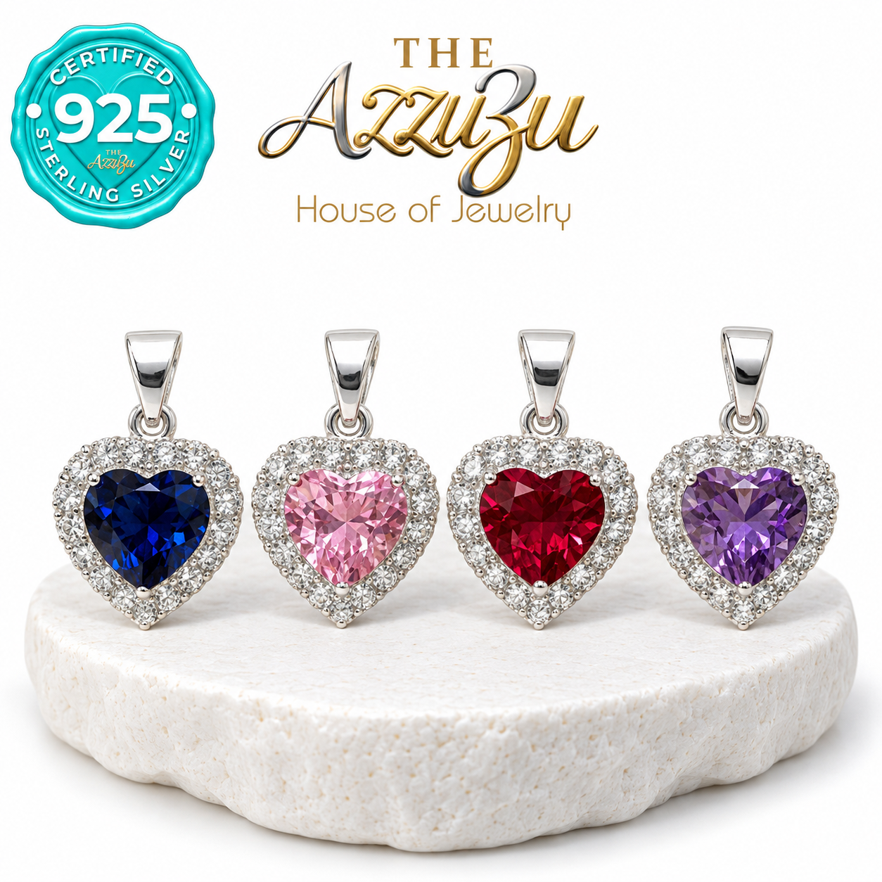 The AzzuZu Heart Zirconia Halo Pendant in .925 Sterling Silver