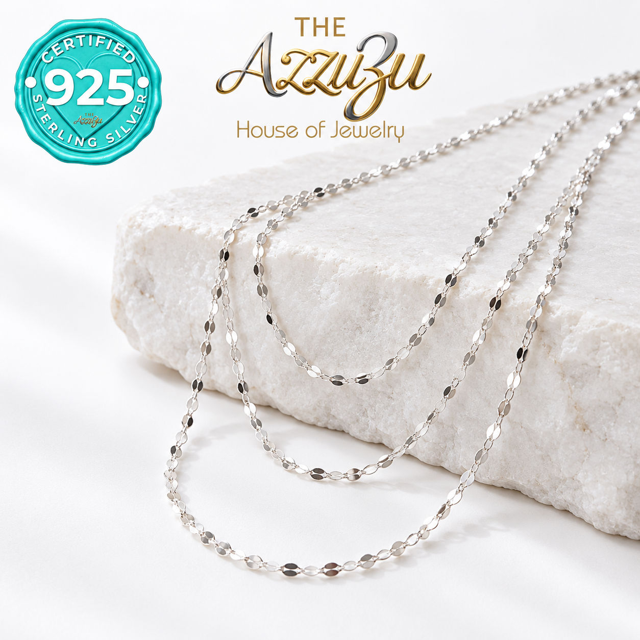 The AzzuZu Sequin Mirror Chain in .925 Sterling Silver — 2 mm