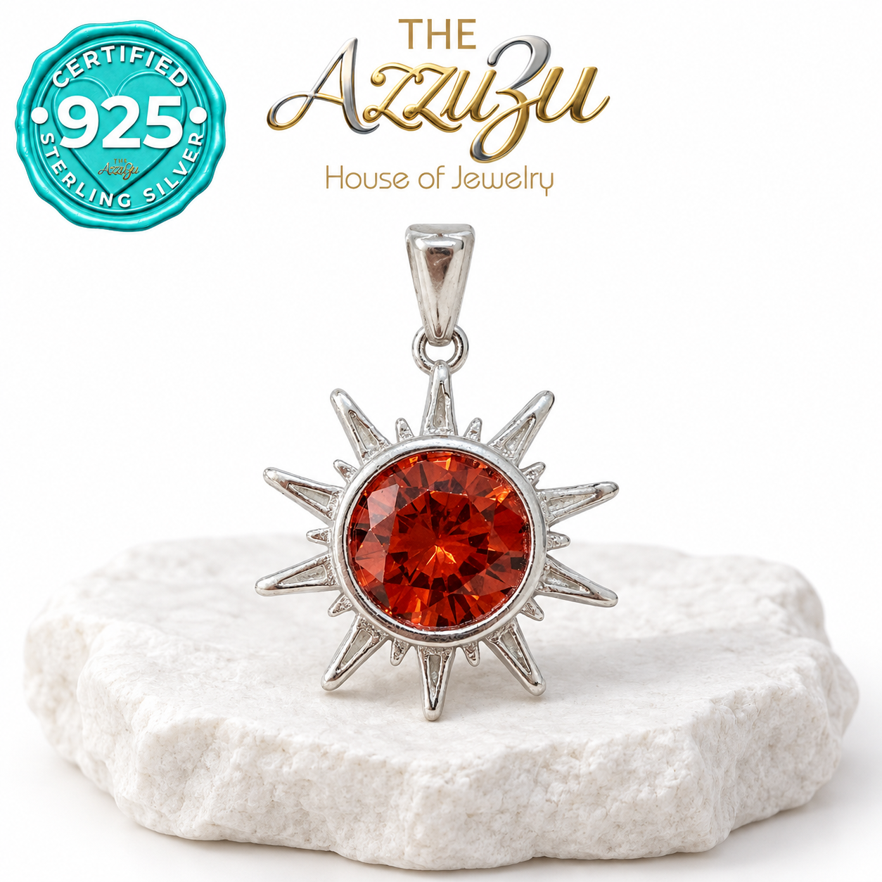 The AzzuZu Sunburst Zirconia Pendant in .925 Sterling Silver