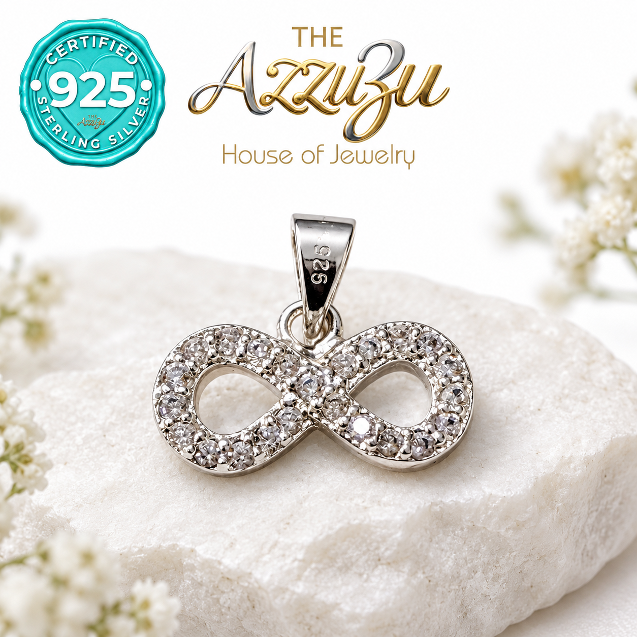 The AzzuZu Infinity Zirconia Pendant in .925 Sterling Silver
