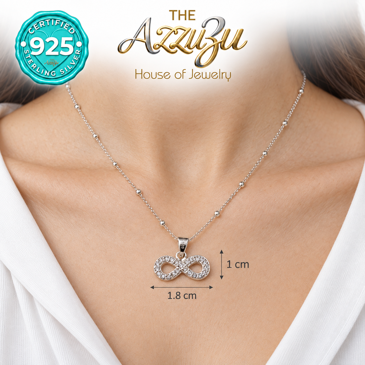The AzzuZu Infinity Zirconia Pendant in .925 Sterling Silver