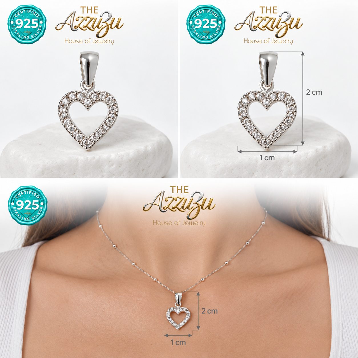The AzzuZu Open Heart Zirconia Pendant in .925 Sterling Silver