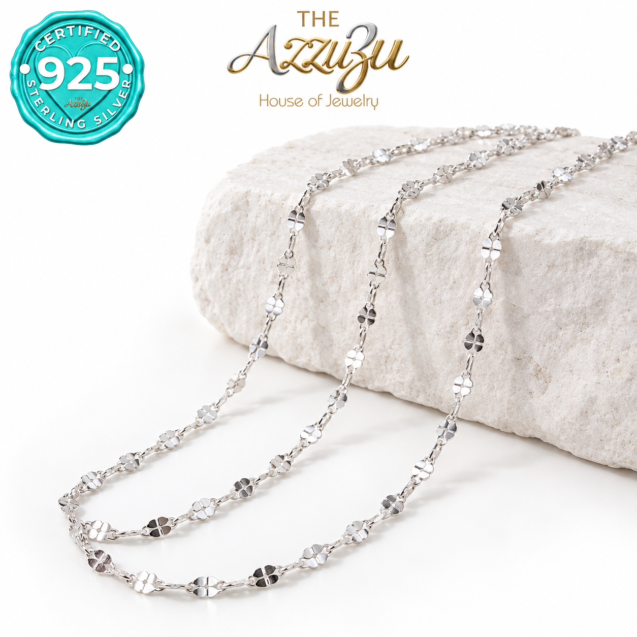 The AzzuZu Cloverleaf Chain in .925 Sterling Silver — 3.3 mm
