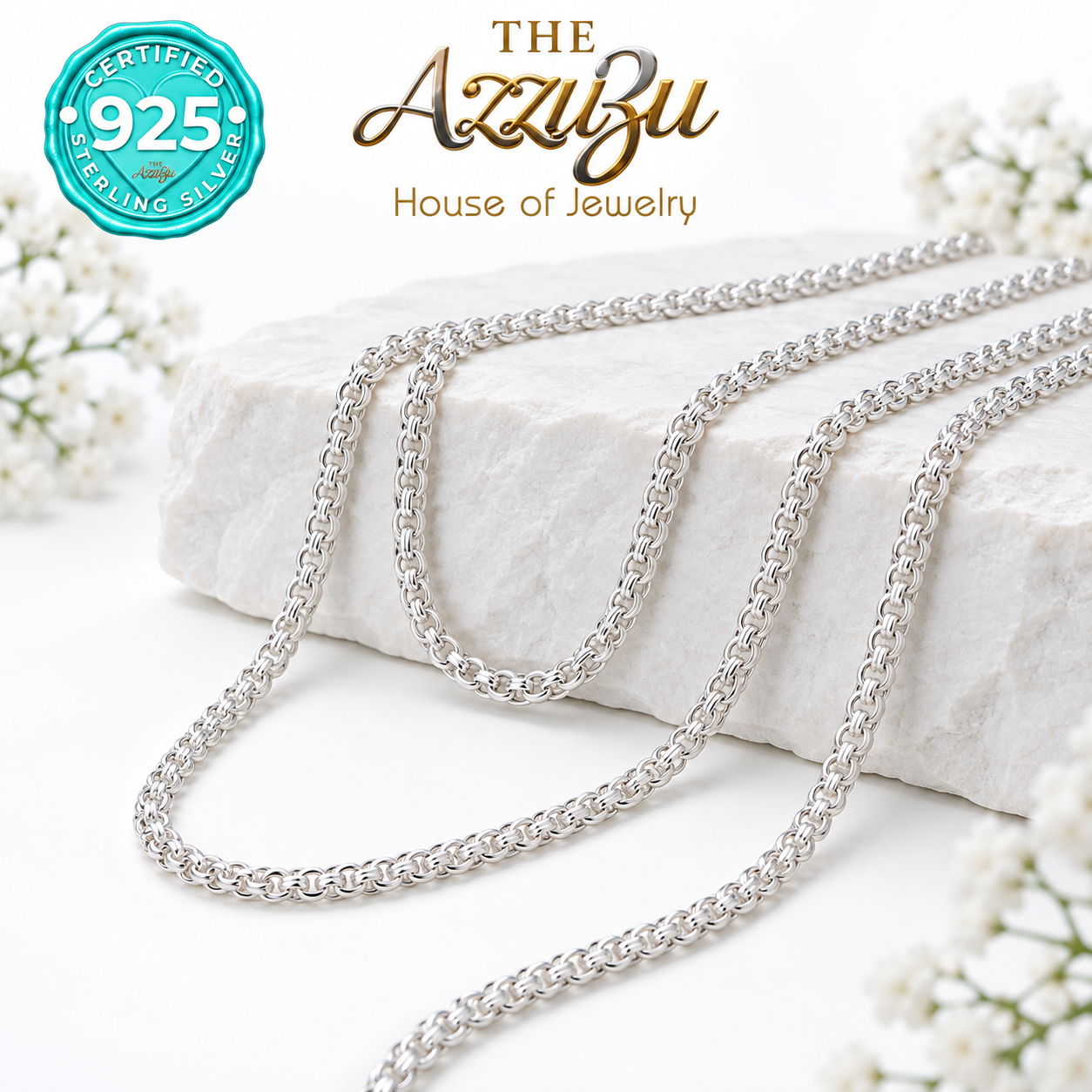 The AzzuZu Chino Link Chain in .925 Sterling Silver — 4 mm