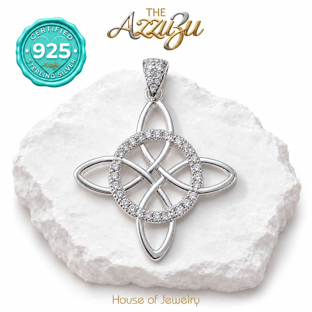 The AzzuZu Witches Knot Zirconia Pendant in .925 Sterling Silver