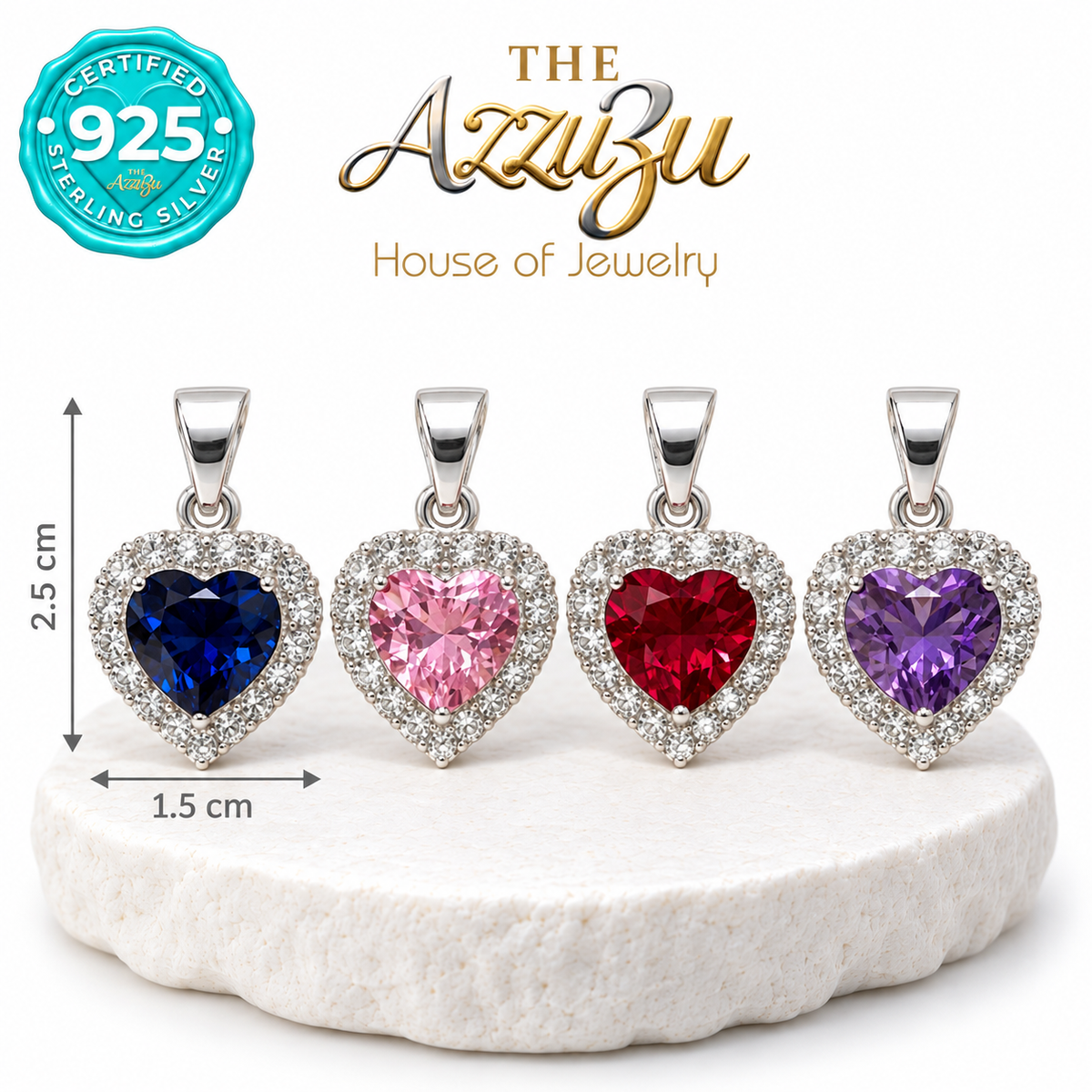 The AzzuZu Heart Zirconia Halo Pendant in .925 Sterling Silver