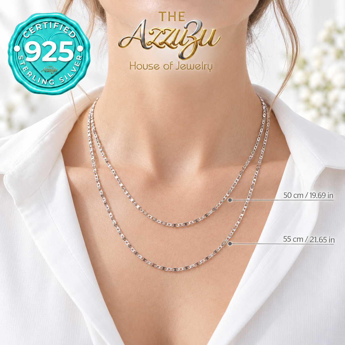 The AzzuZu Flat Mariner Link/GUC Chain in .925 Sterling Silver