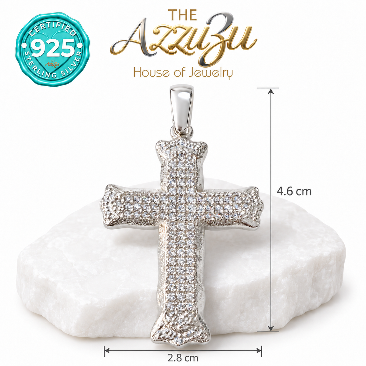 The AzzuZu Sparkling Cross Pendant in .925 Sterling Silver