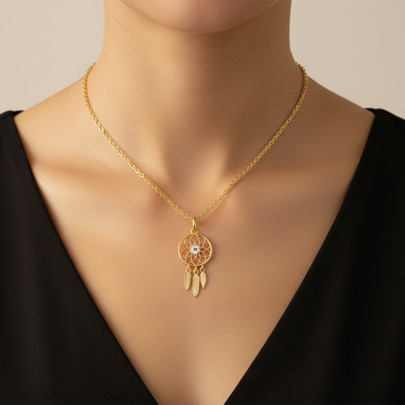 The AzzuZu 14K Yellow Gold  "Zirconia Dreamcatcher" Pendant