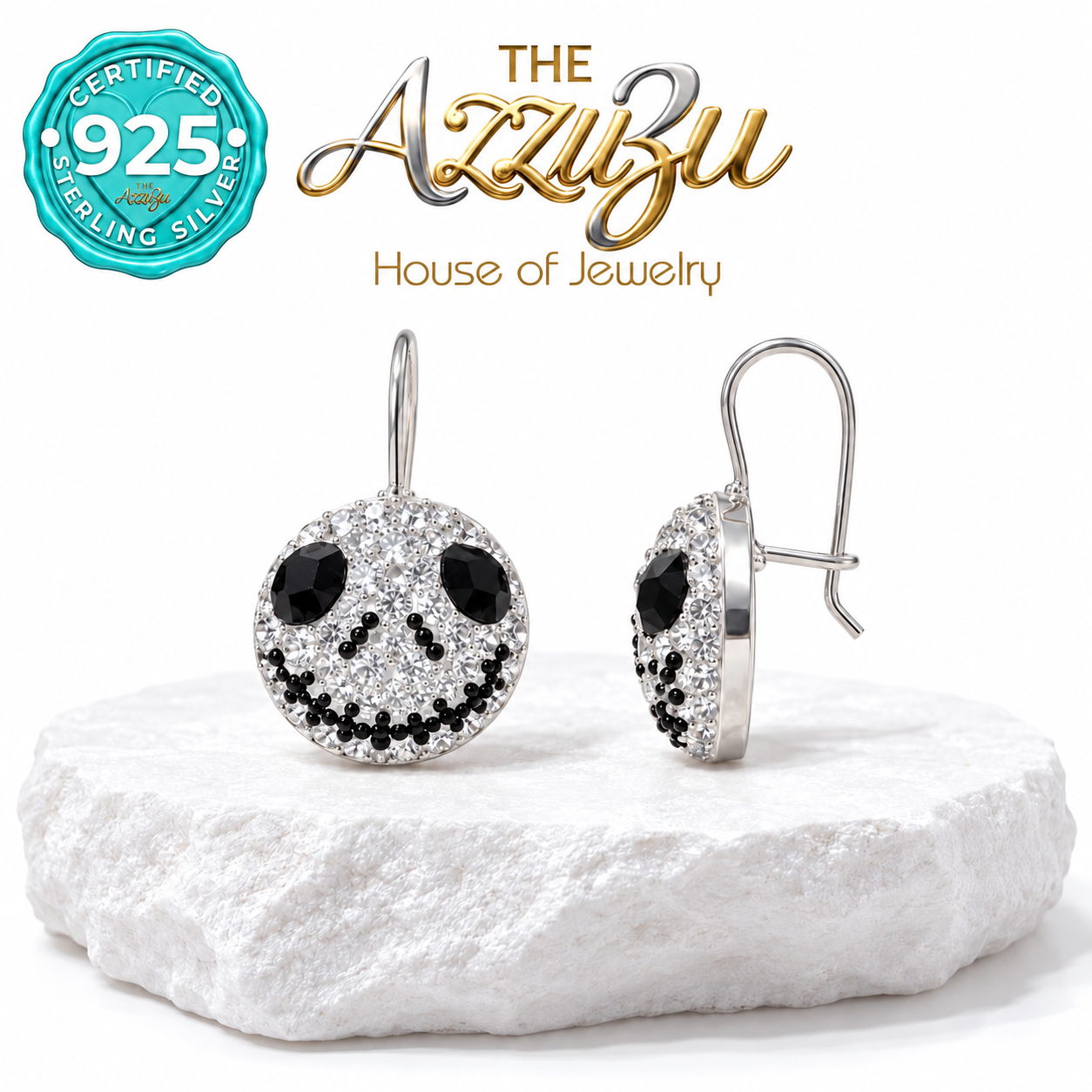 The AzzuZu Midnight Grin Black & White Zirconia Earrings in .925 Sterling Silver