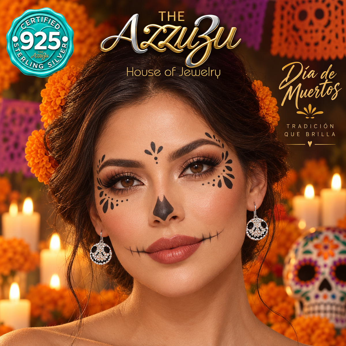 The AzzuZu Midnight Grin Black & White Zirconia Earrings in .925 Sterling Silver