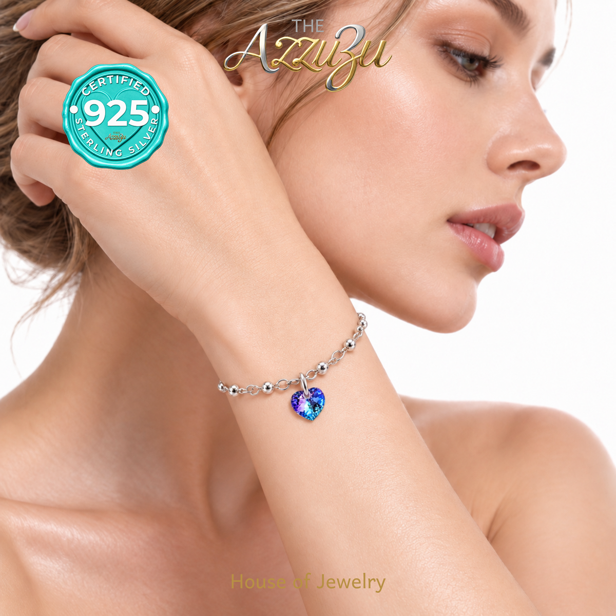 The AzzuZu 925 Sterling Silver Bead Bracelet with Mystic Crystals