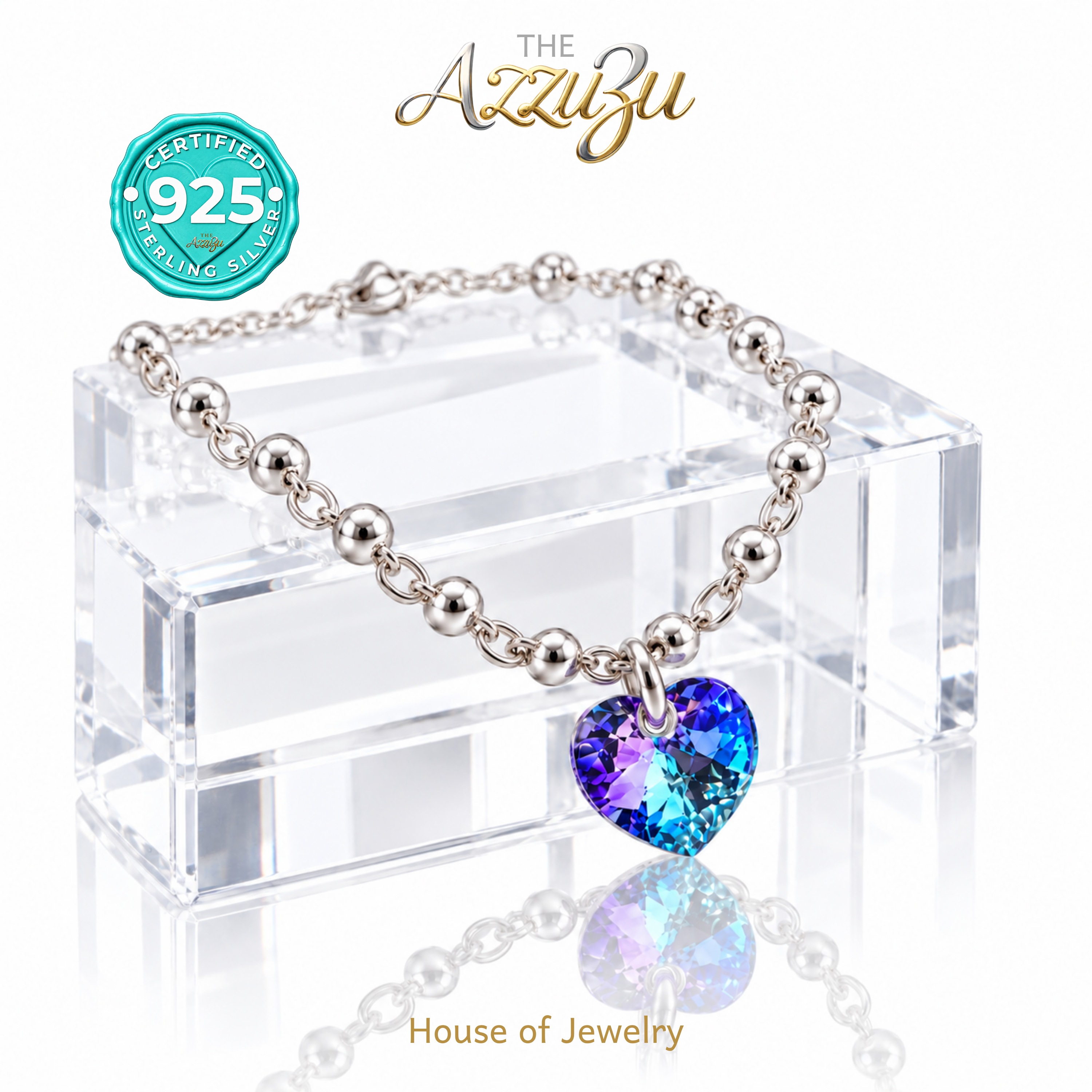The AzzuZu 925 Sterling Silver Bead Bracelet with Mystic Crystals