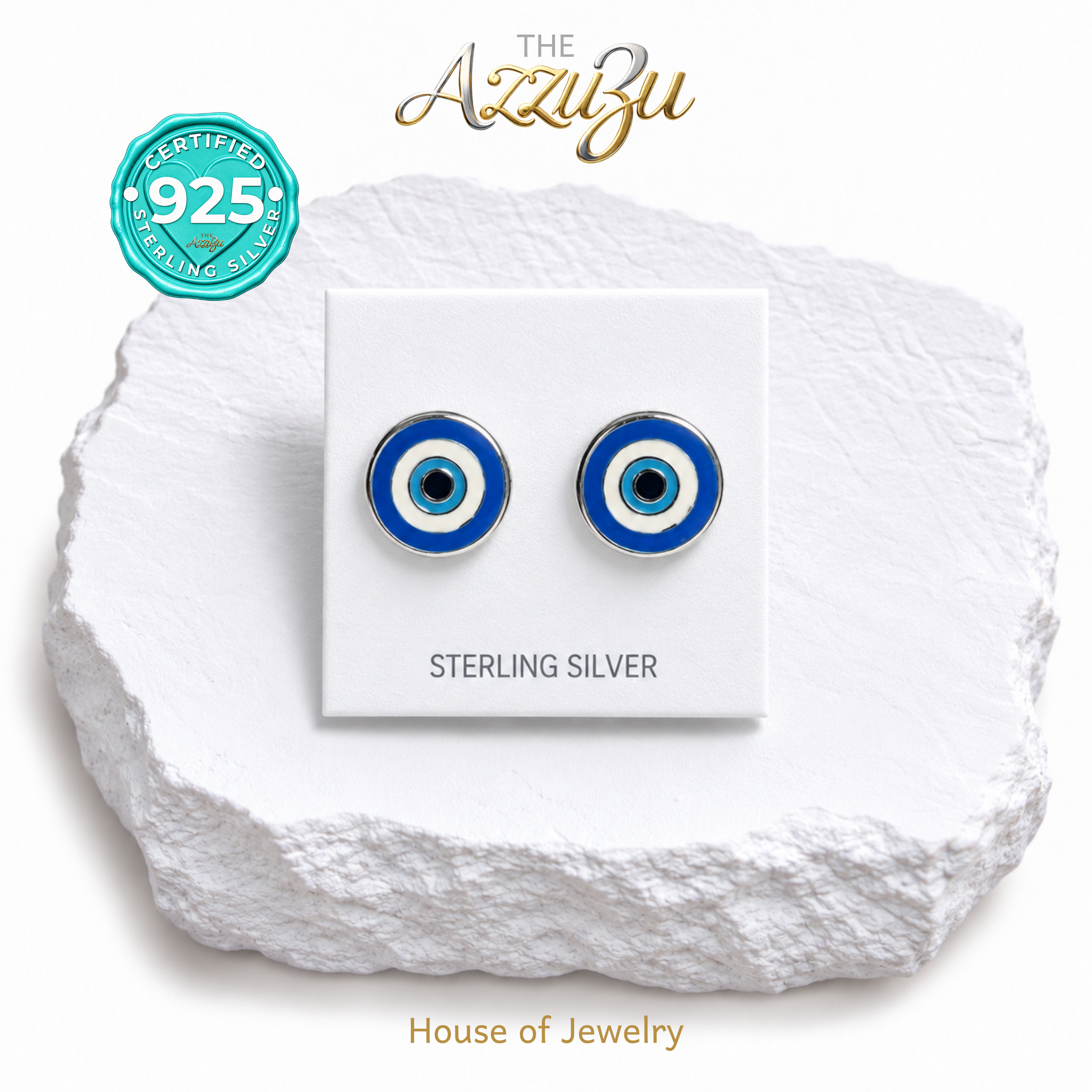 The AzzuZu 925 Handmade Sterling Silver & Cubic Zirconia Stud Earrings - Multiple Options -